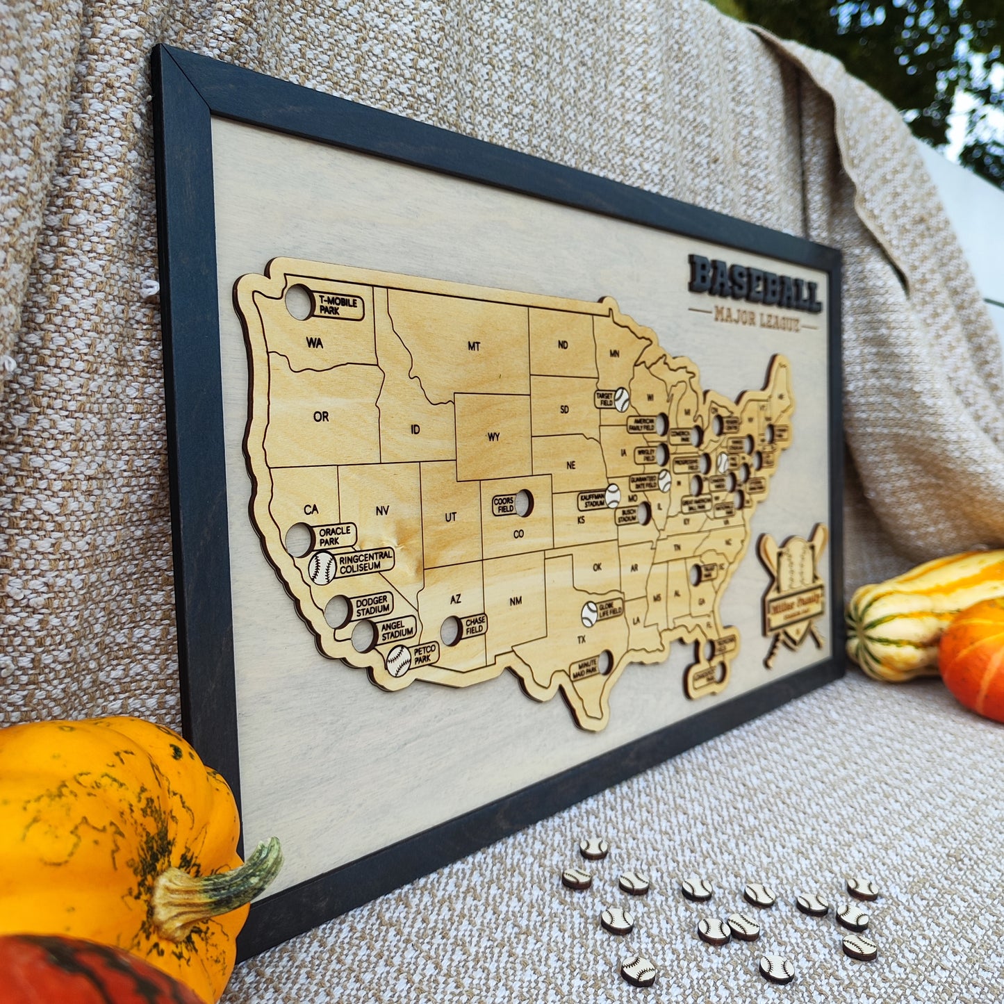 Baseball stadium map, MLB Stadium Map, Pro baseball stadium tracker, Personalized gift, Gift for him