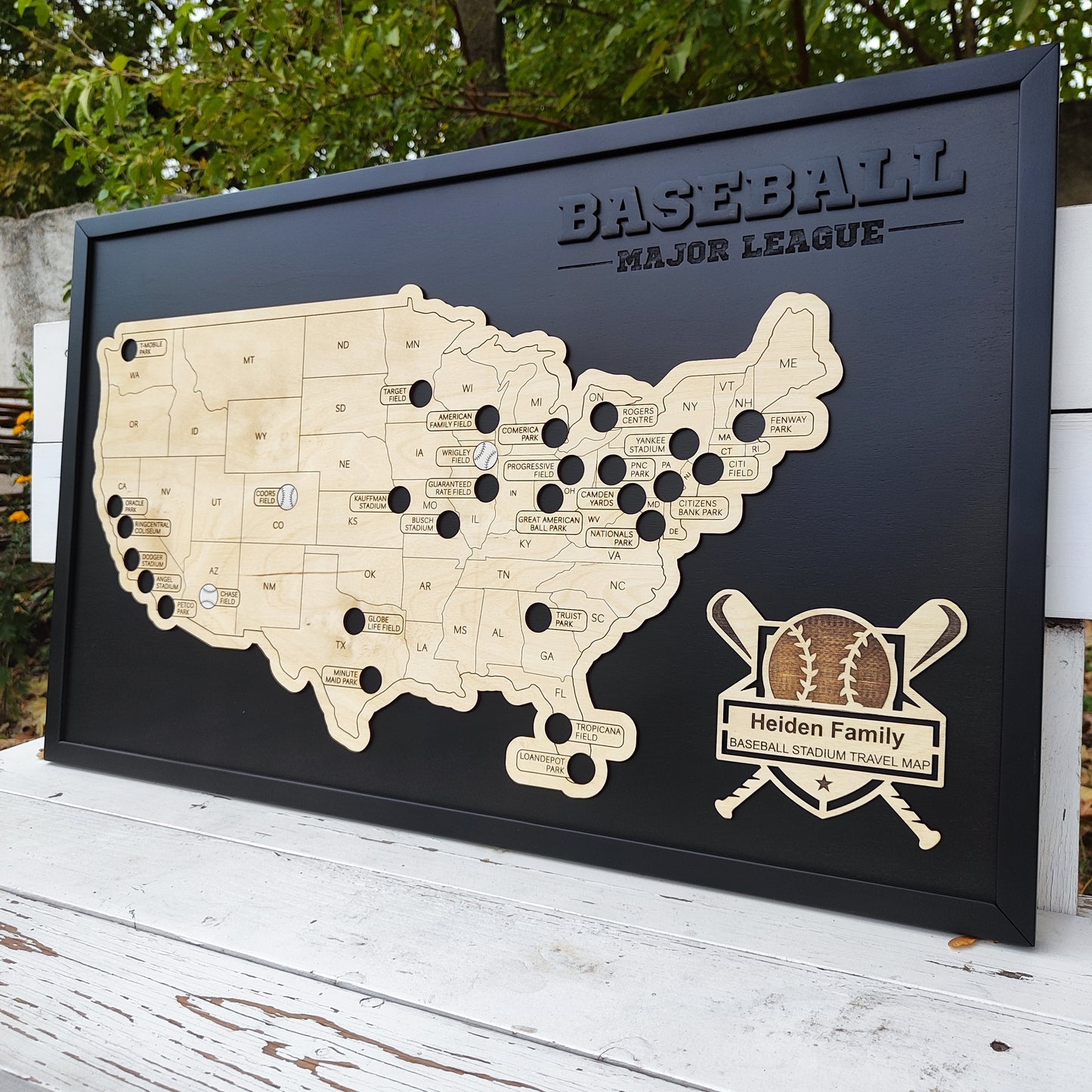 Baseball stadium map, MLB Stadium Map, Pro baseball stadium tracker, Personalized gift, Gift for him