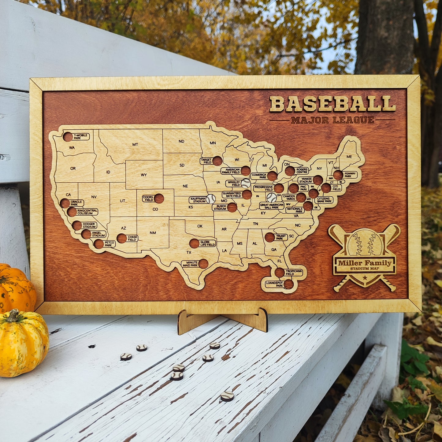 Baseball stadium map, MLB Stadium Map, Pro baseball stadium tracker, Personalized gift, Gift for him