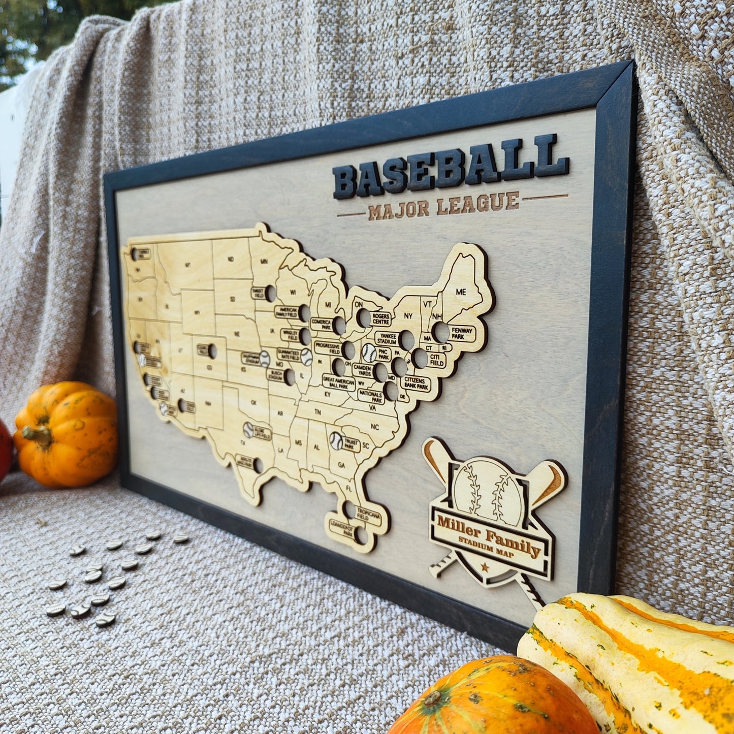 Baseball stadium map, MLB Stadium Map, Pro baseball stadium tracker, Personalized gift, Gift for him