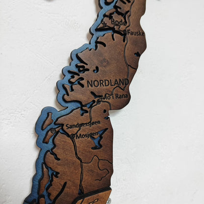 Wooden Norway Map, 3D Norway Map, Norway Travel Map, Detailed Norway Map, Trekart over Norge