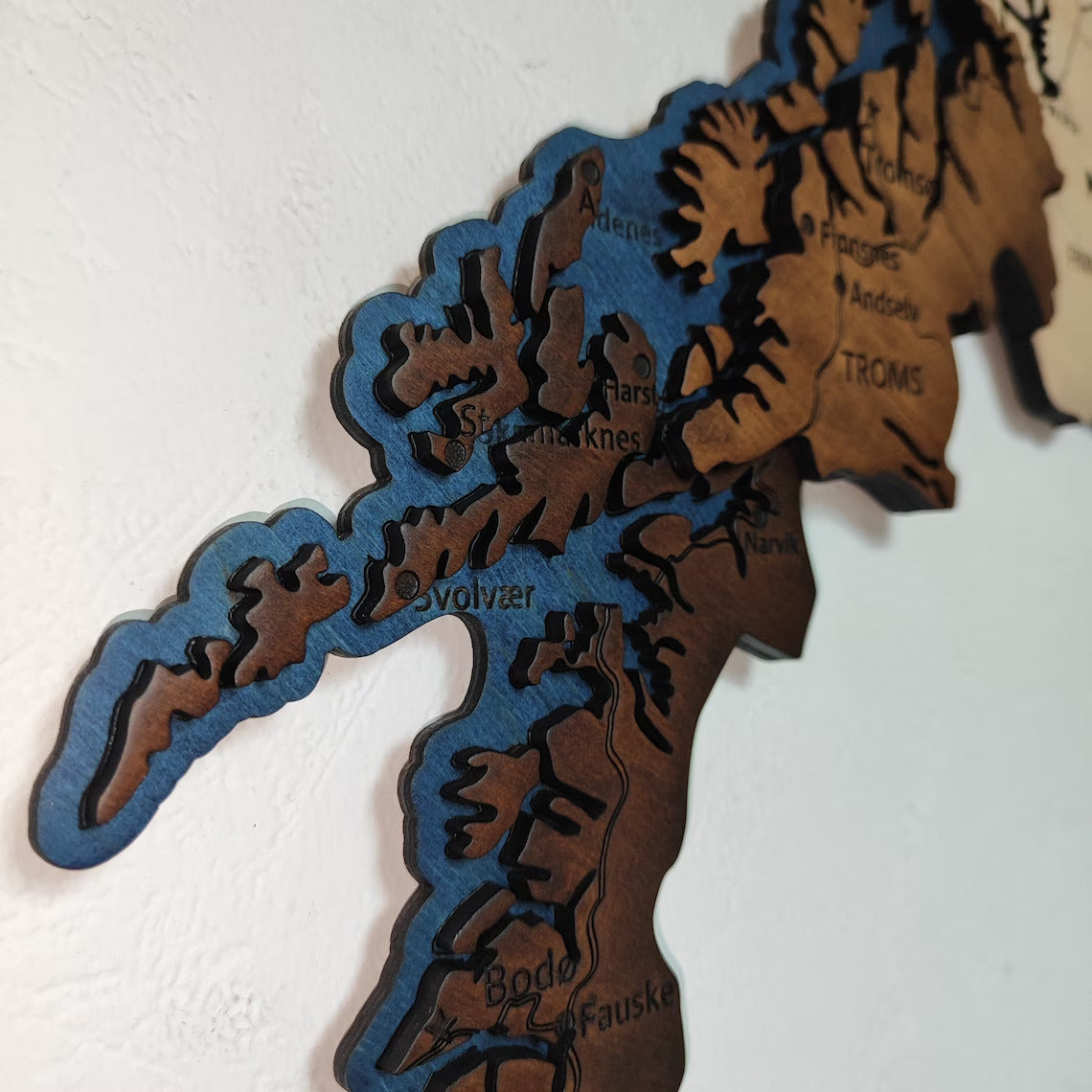 Wooden Norway Map, 3D Norway Map, Norway Travel Map, Detailed Norway Map, Trekart over Norge