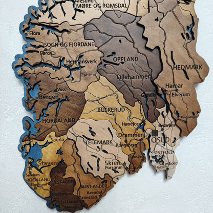 Wooden Norway Map, 3D Norway Map, Norway Travel Map, Detailed Norway Map, Trekart over Norge