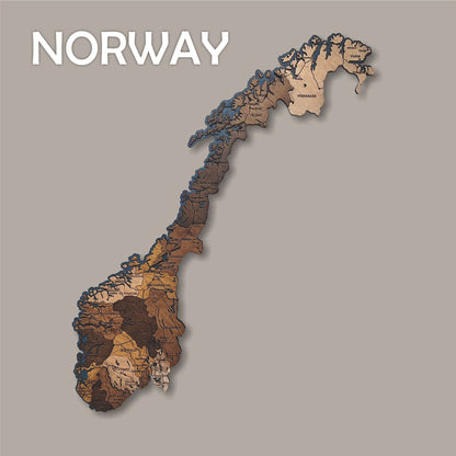 Wooden Norway Map, 3D Norway Map, Norway Travel Map, Detailed Norway Map, Trekart over Norge