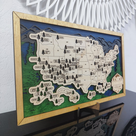 Wooden US National Parks Map | Interactive 3D Travel Tracker – Wall Decor