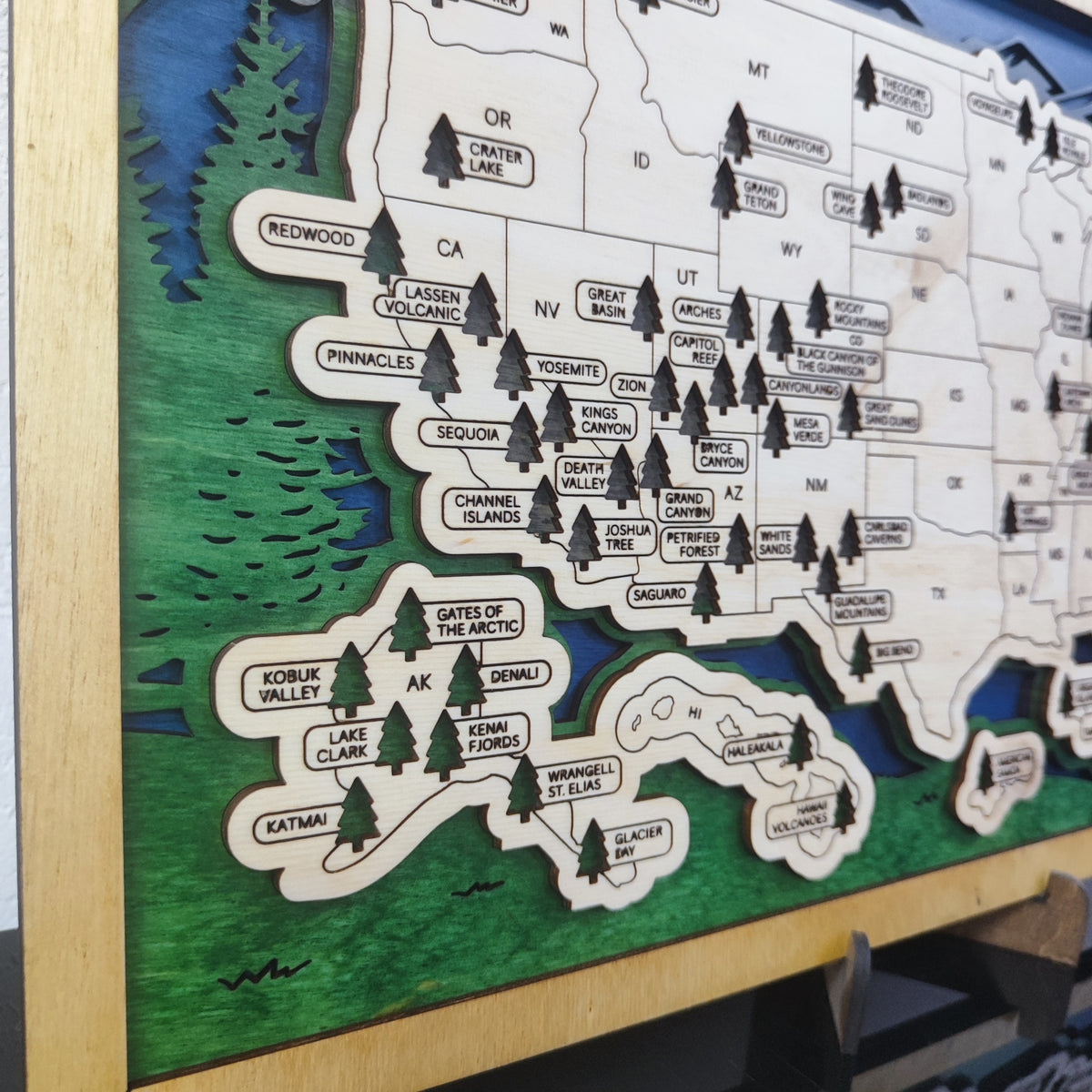 Wooden US National Parks Map | Interactive 3D Travel Tracker – Wall Decor