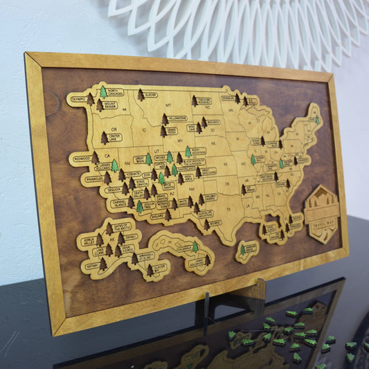 Wooden US National Parks Map | Interactive 3D Travel Tracker – Wall Decor