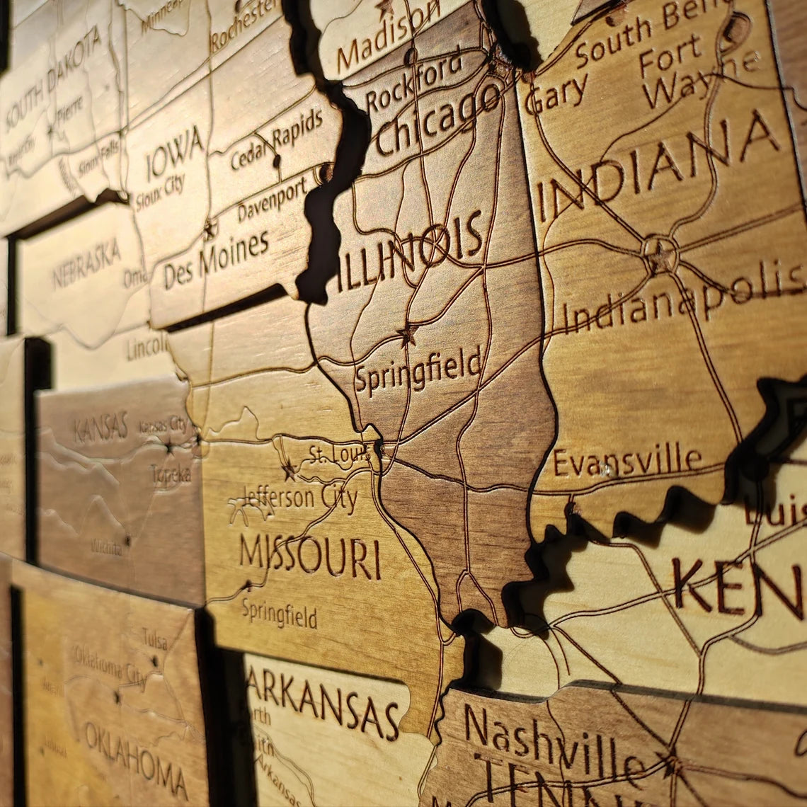 Wooden USA Map, 3D USA Map, USA Travel Map, Detailed USA Map, Push Pin Map