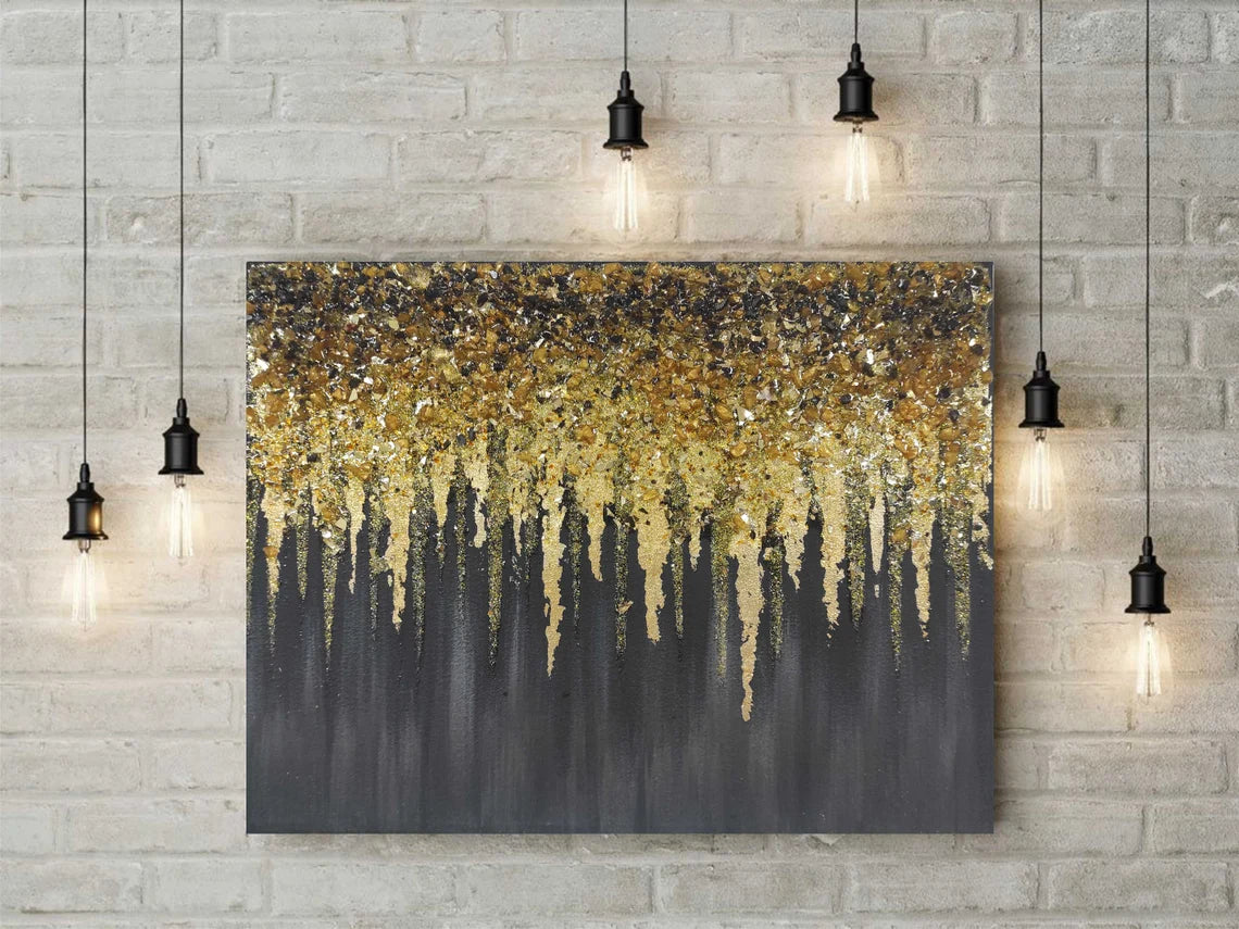 Gold Glitter Glass Painting