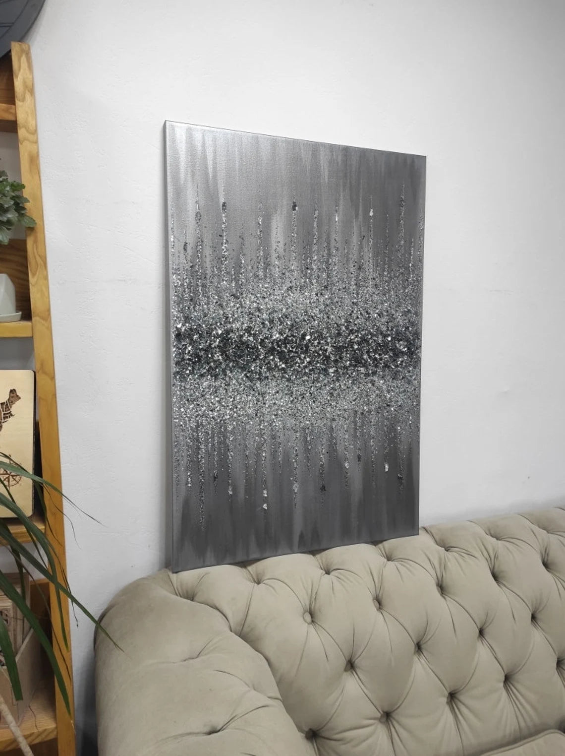 Silver Glitter Glass Painting