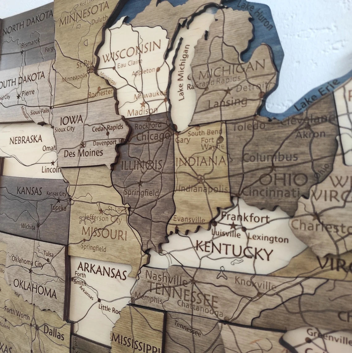 Wooden USA Map, 3D USA Map, USA Travel Map, Detailed USA Map, Push Pin Map