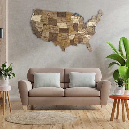 Wooden USA Map, 3D USA Map, USA Travel Map, Detailed USA Map, Push Pin Map