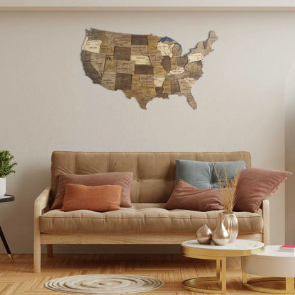 Wooden USA Map, 3D USA Map, USA Travel Map, Detailed USA Map, Push Pin Map