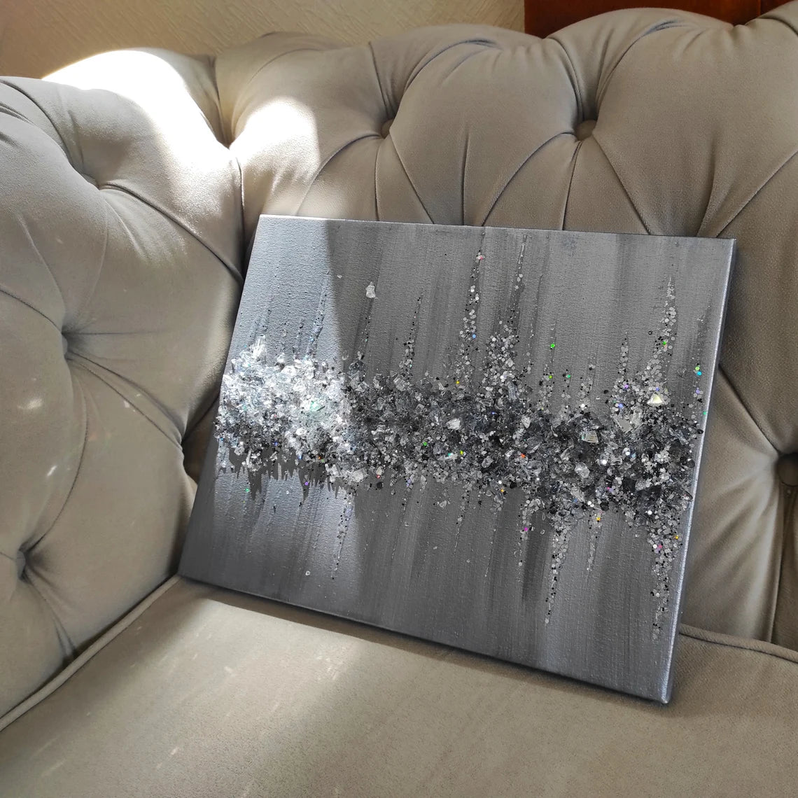 Silver Glitter Glass Painting