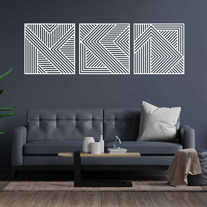 Wood Wall Art Set of 3 Geometric Wood Lines Panel