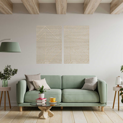 Geometric wood panel art