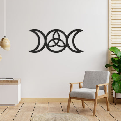 Triple Moon with Triquetra Wood Wall Art