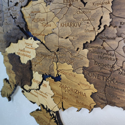 Wooden Ukraine Map, 3D Ukraine Map, Ukraine Travel Map, Detailed Ukraine Map