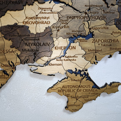 Wooden Ukraine Map, 3D Ukraine Map, Ukraine Travel Map, Detailed Ukraine Map