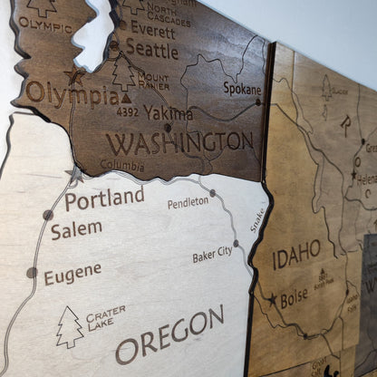 US National Park, Wooden USA Map, 3D USA Map, USA Travel Map, Detailed USA Map