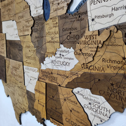 US National Park, Wooden USA Map, 3D USA Map, USA Travel Map, Detailed USA Map