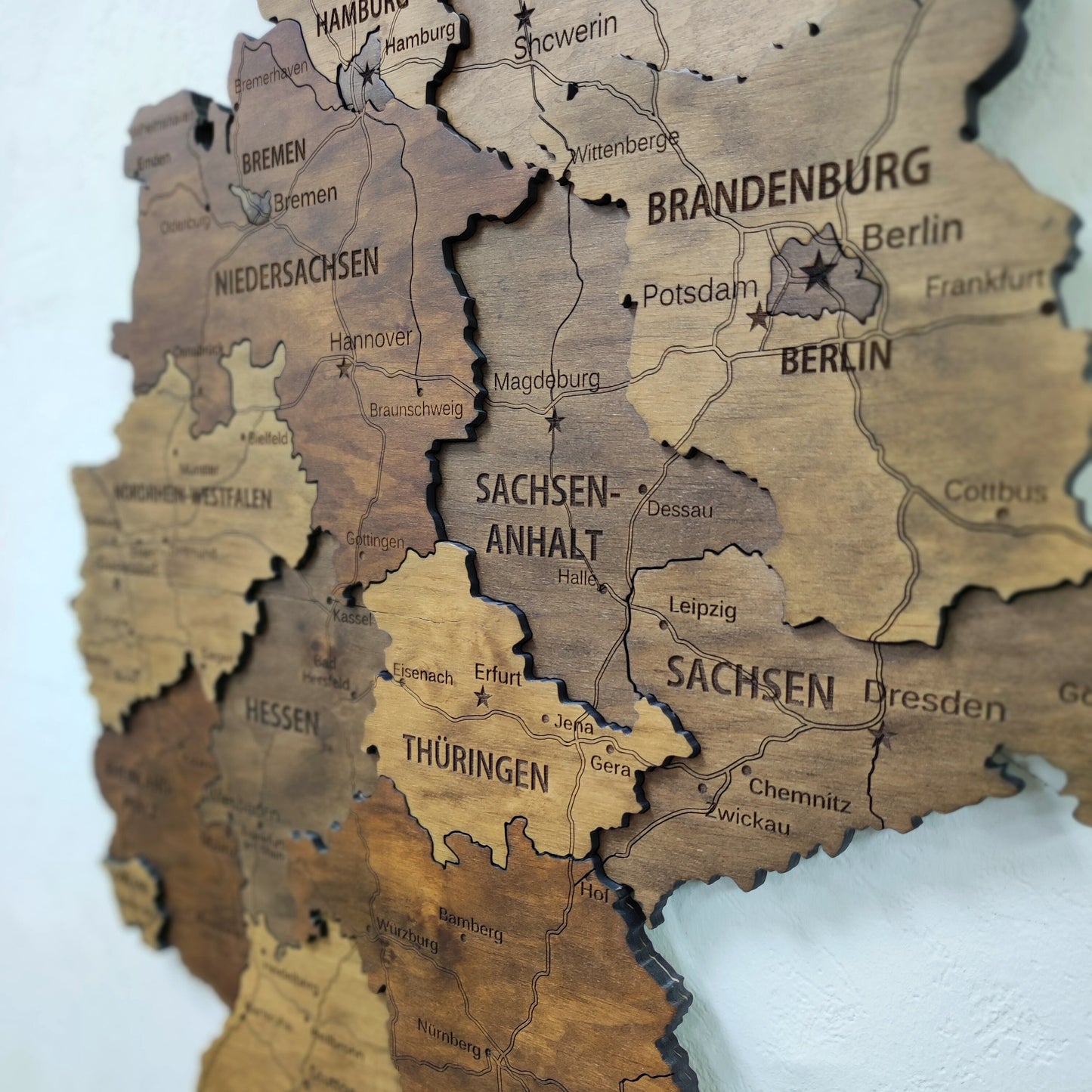 Wooden Germany Map, 3D Germany Map, Germany Travel Map, Detailed Germany Map