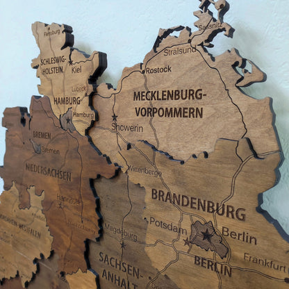 Wooden Germany Map, 3D Germany Map, Germany Travel Map, Detailed Germany Map