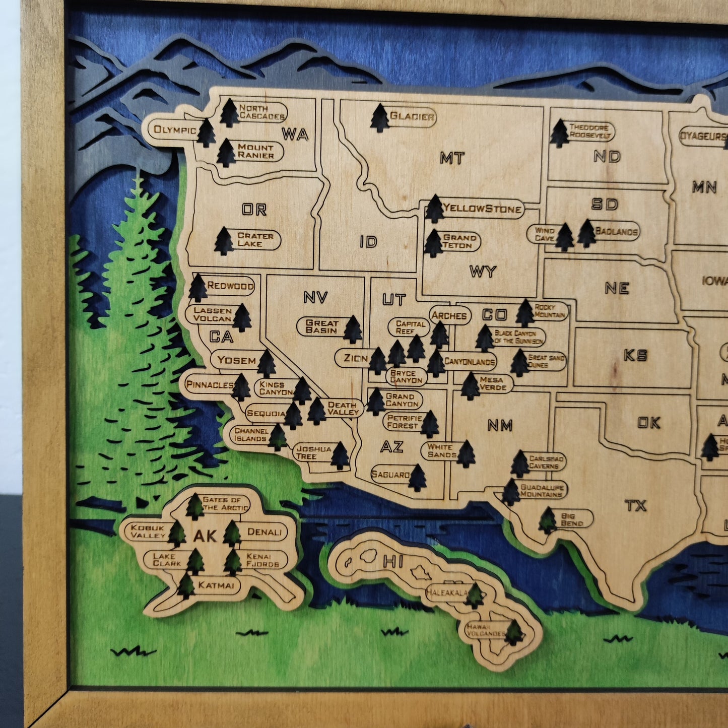 National Parks Travel Map, USA Travel Map, Wooden USA Map