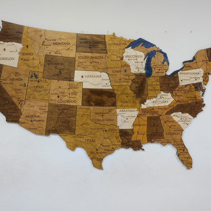 US National Park, Wooden USA Map, 3D USA Map, USA Travel Map, Detailed USA Map