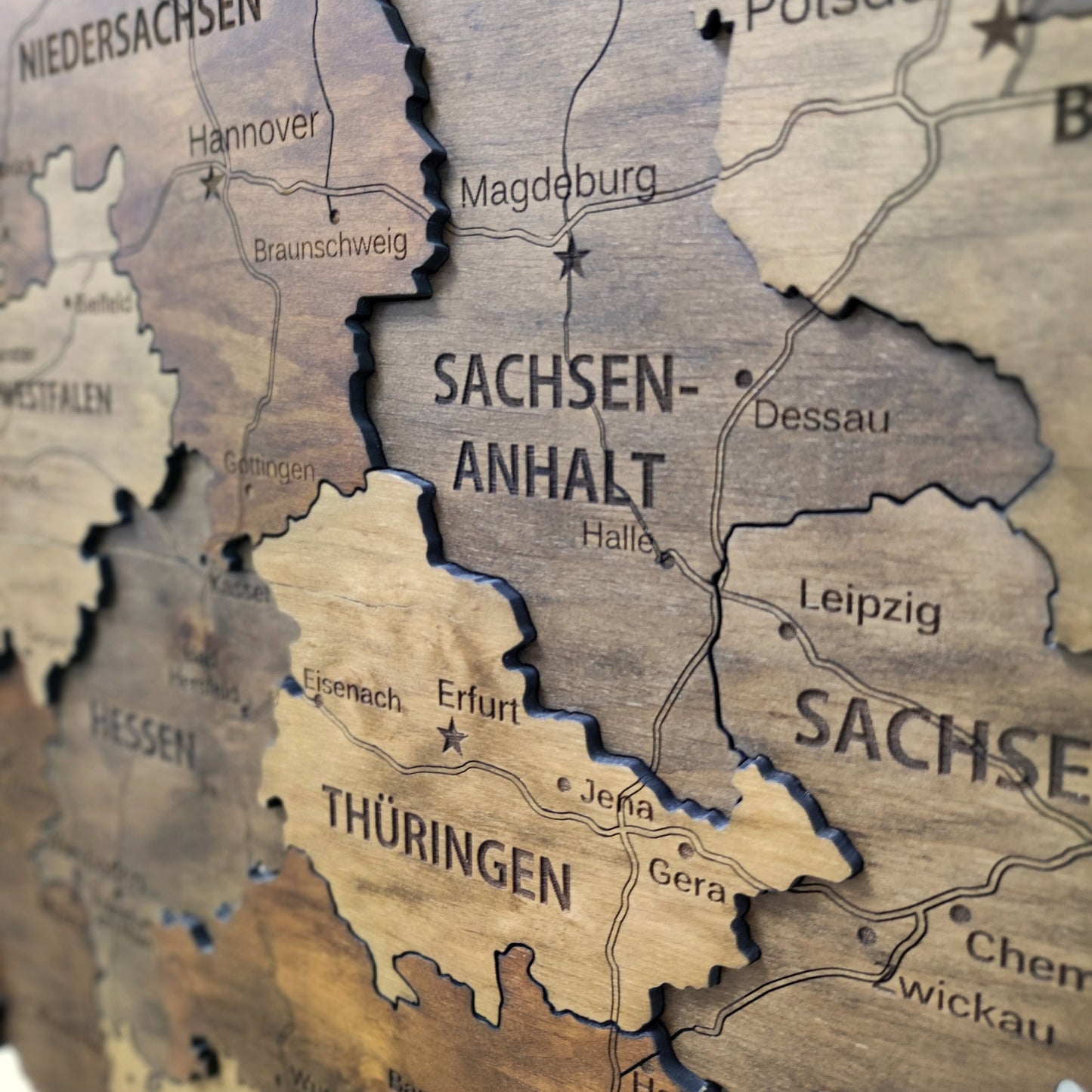 Wooden Germany Map, 3D Germany Map, Germany Travel Map, Detailed Germany Map