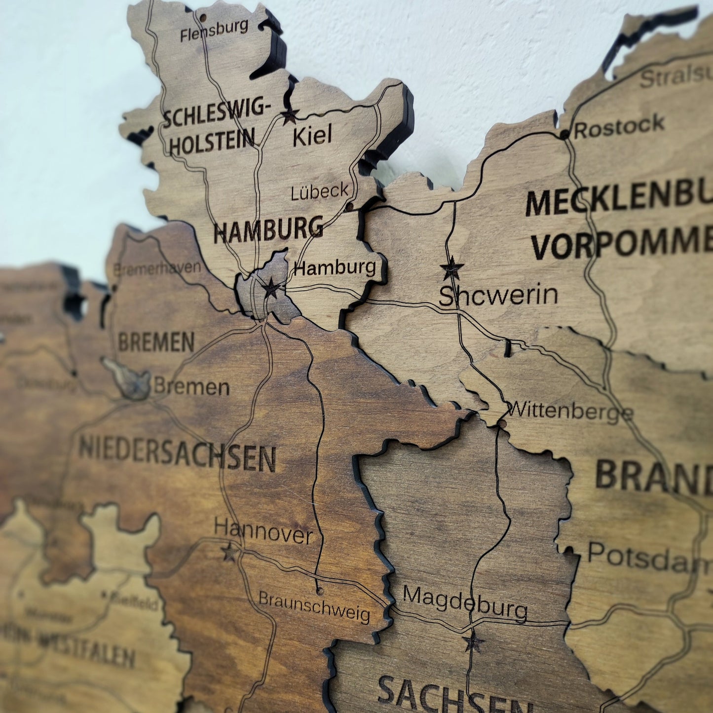 Wooden Germany Map, 3D Germany Map, Germany Travel Map, Detailed Germany Map