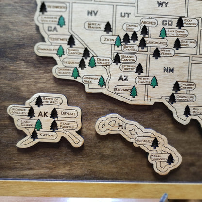 National Parks Travel Map, USA Travel Map, Wooden USA Map