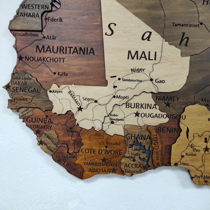 Wooden Africa Map, 3D Africa Map, Africa Travel Map, Detailed Africa Map