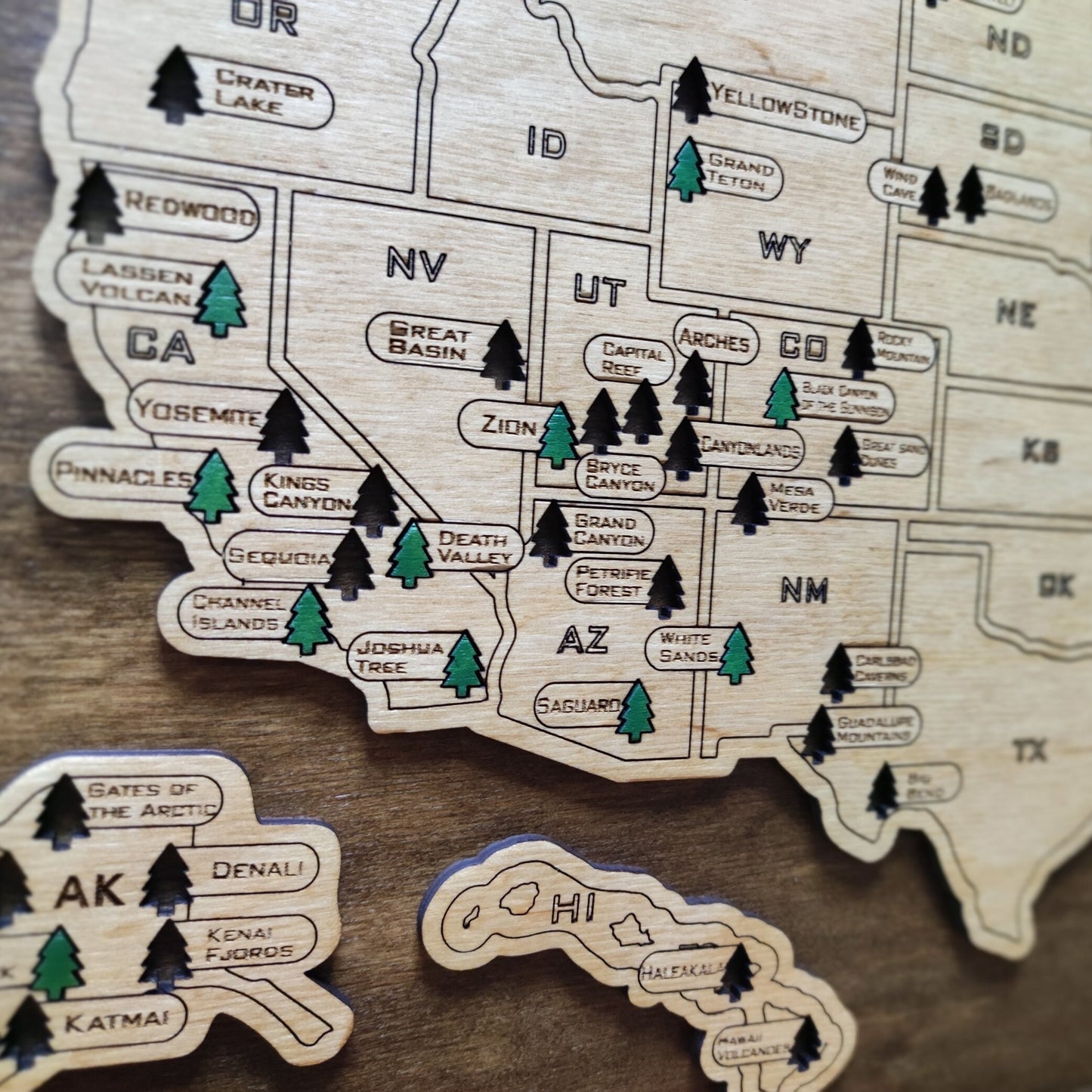 National Parks Travel Map, USA Travel Map, Wooden USA Map