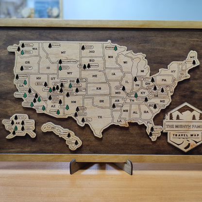 National Parks Travel Map, USA Travel Map, Wooden USA Map