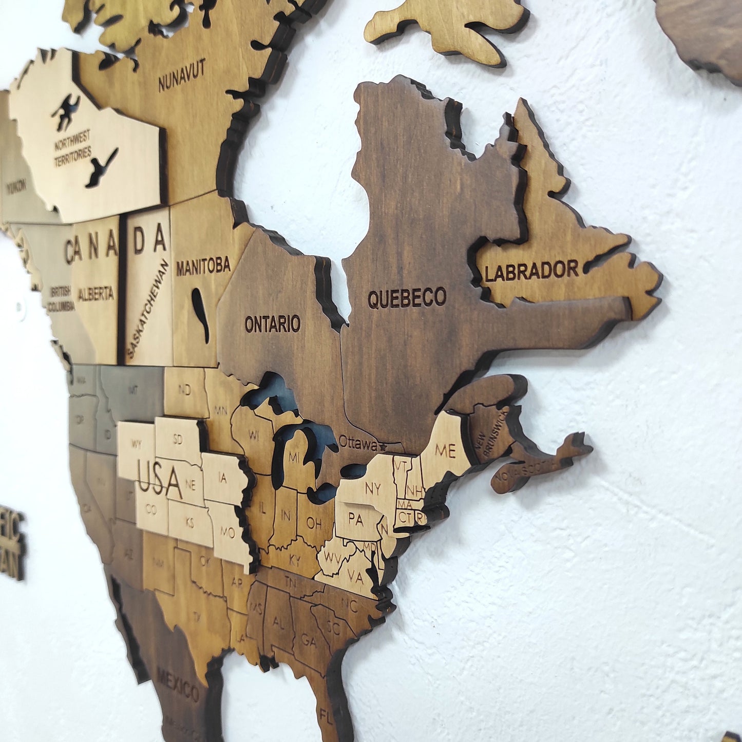 Wooden World Map, 3D World Map, World Travel Map, Detailed World Map