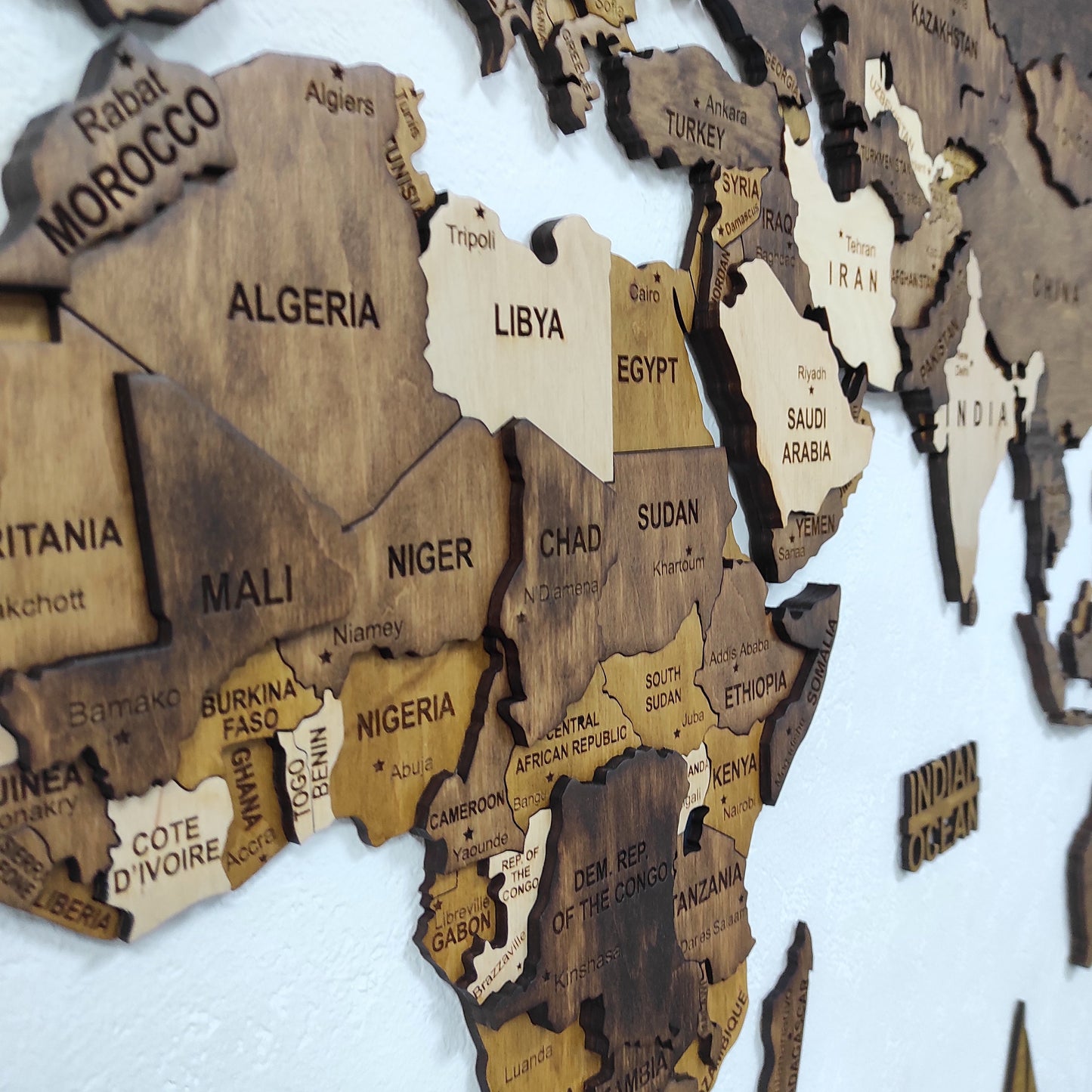 Wooden World Map, 3D World Map, World Travel Map, Detailed World Map