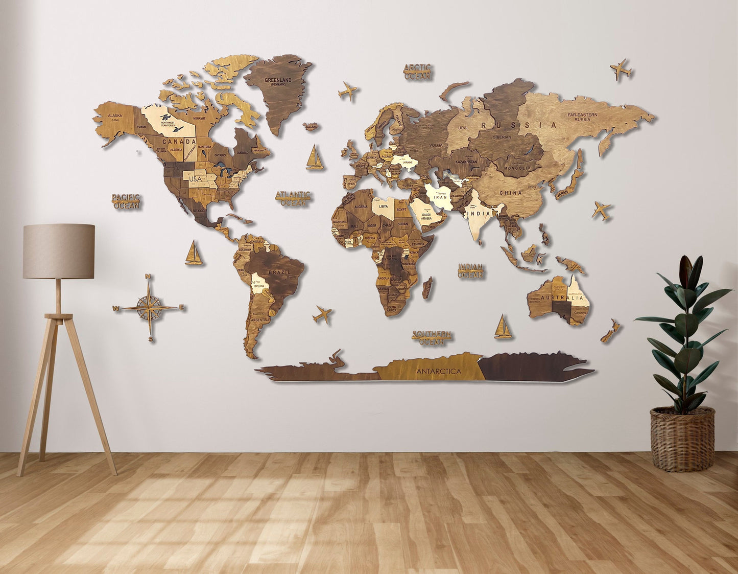 Wooden World Map, 3D World Map, World Travel Map, Detailed World Map