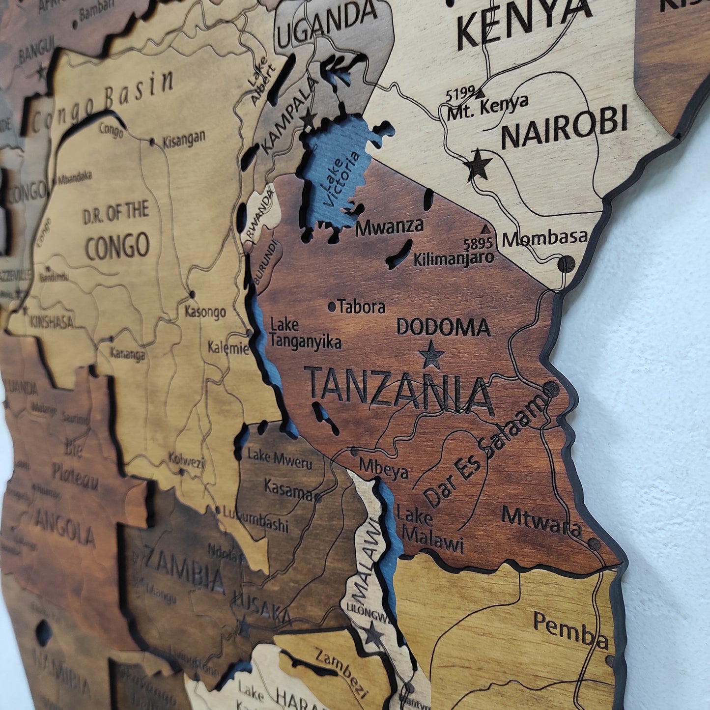 Wooden Africa Map, 3D Africa Map, Africa Travel Map, Detailed Africa Map