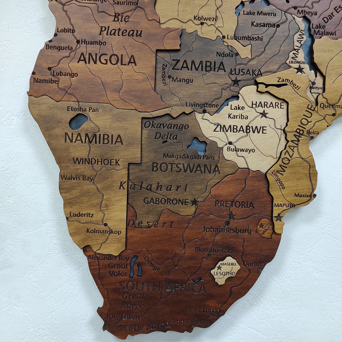 Wooden Africa Map, 3D Africa Map, Africa Travel Map, Detailed Africa Map