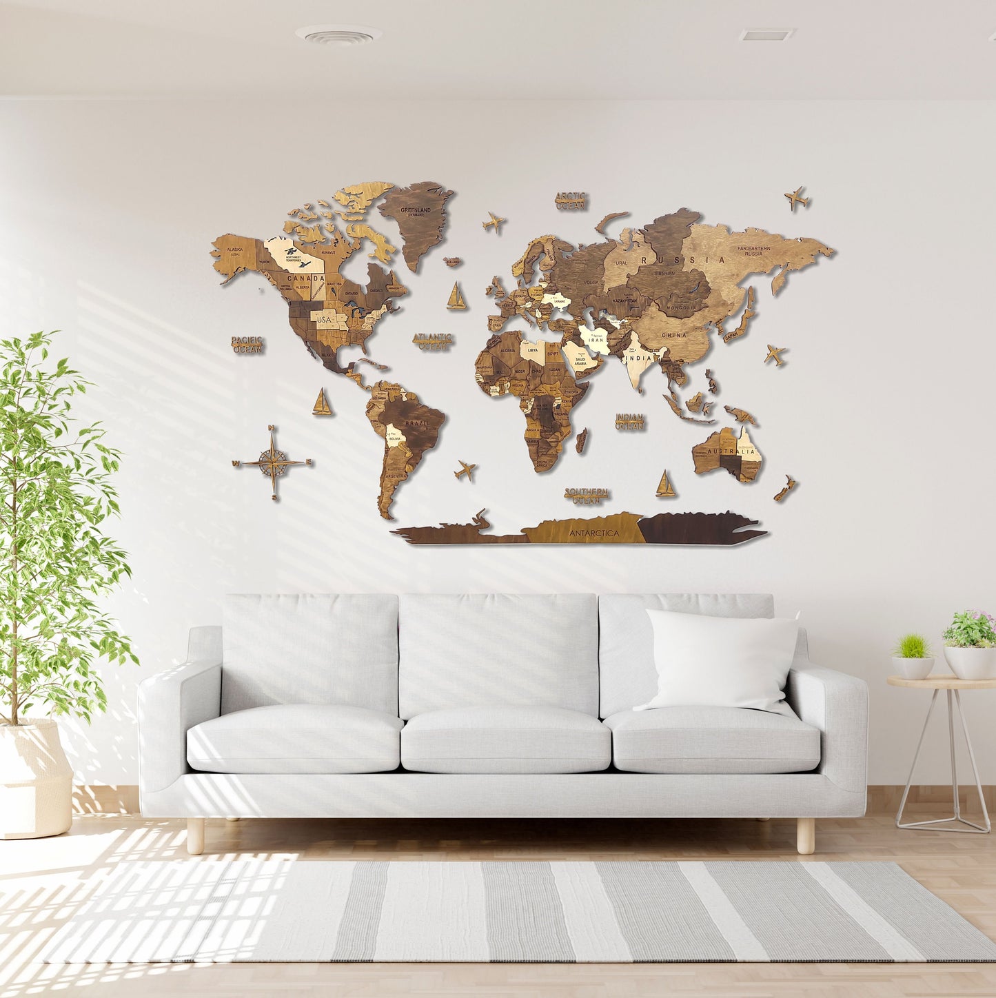 Wooden World Map, 3D World Map, World Travel Map, Detailed World Map